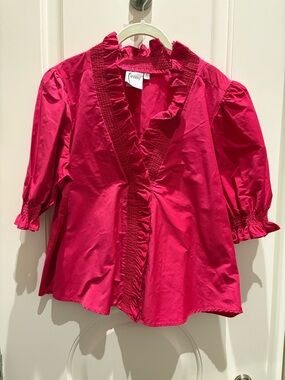 Finley Bright Pink Ruffle V-Neck Blouse